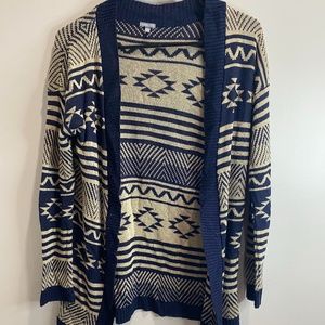 Charlotte Russe Blue Aztec Open Front Cardigan